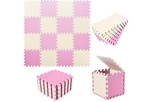Tamiplay Foam Play Mat for Baby, 0.4 Inch Thicked Interlocking Floor Mats with Solid Colors, Squares Baby Play Mat, EVA Foam Puzzle Floor Mat Foam Mats for Kids, Toddlers, 16 Tiles(Beige/Pink)