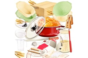 JULKTLLI Super All-Inclusive Sourdough Bread Baking Supplies 50 oz Sourdough Starter kit with Pot, 4 Silicone Bread Proofing Baskets, Starter Jar, Scraper, Scale, Bread Making Tools & More (Red)
