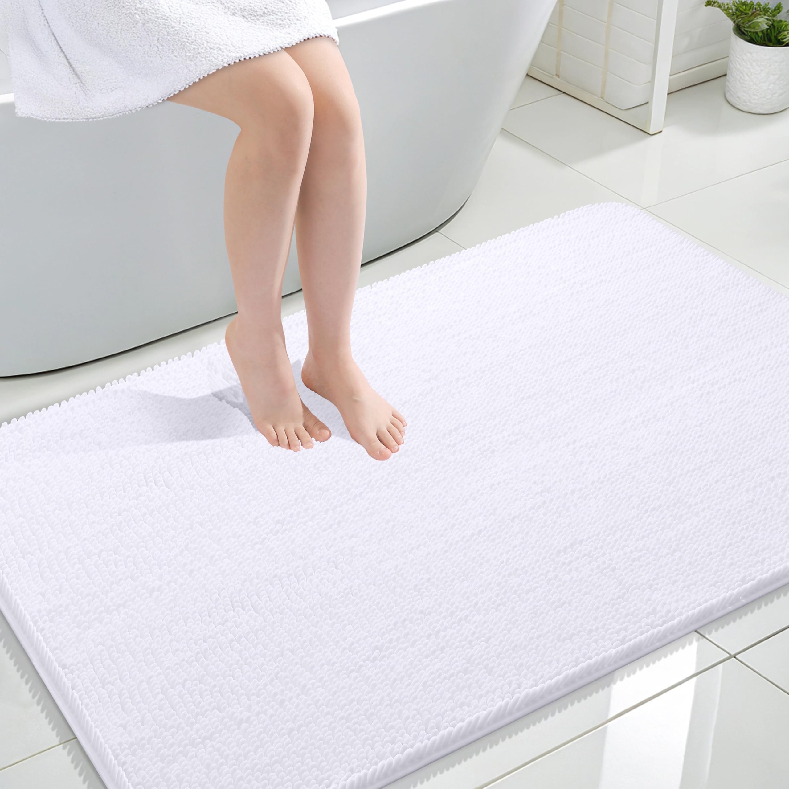Photo 1 of OLANLY Bathroom Rugs 47x32, Extra Soft Absorbent Chenille Bath Rugs, Rubber Backing Quick Dry, Machine Washable Bath Mats for Bathroom Floor, Tub and Shower, Home Decor Accessories, White