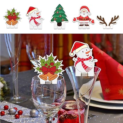 Tuparka 25pcs Cute Christmas Glass Decorations Cup Cards Table