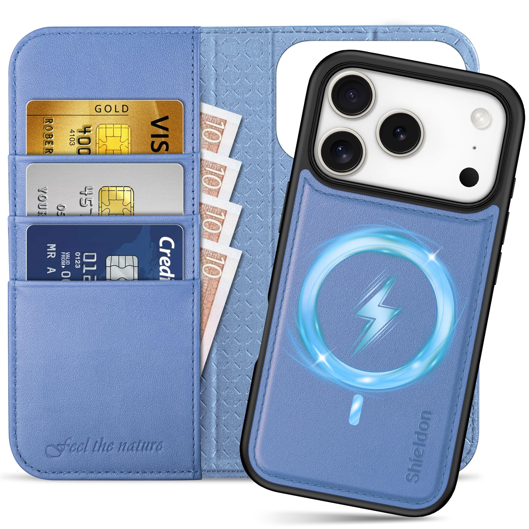 Photo 1 of SHIELDON Detachable Genuine Leather Wallet Case for iPhone 17 Pro 6.3" | Wireless Charging, Flip Magnetic Closure, RFID Blocking Credit Card Holder, Kickstand, Shockproof - Wisteria Purple