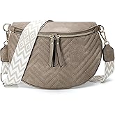 Women's Vegan Leather Crossbody Waist Pack, Fanny Pack Sling Bag with Adjustable Belt, Boho Style Shoulder Purse for Travel, Daily Use (Khaki)