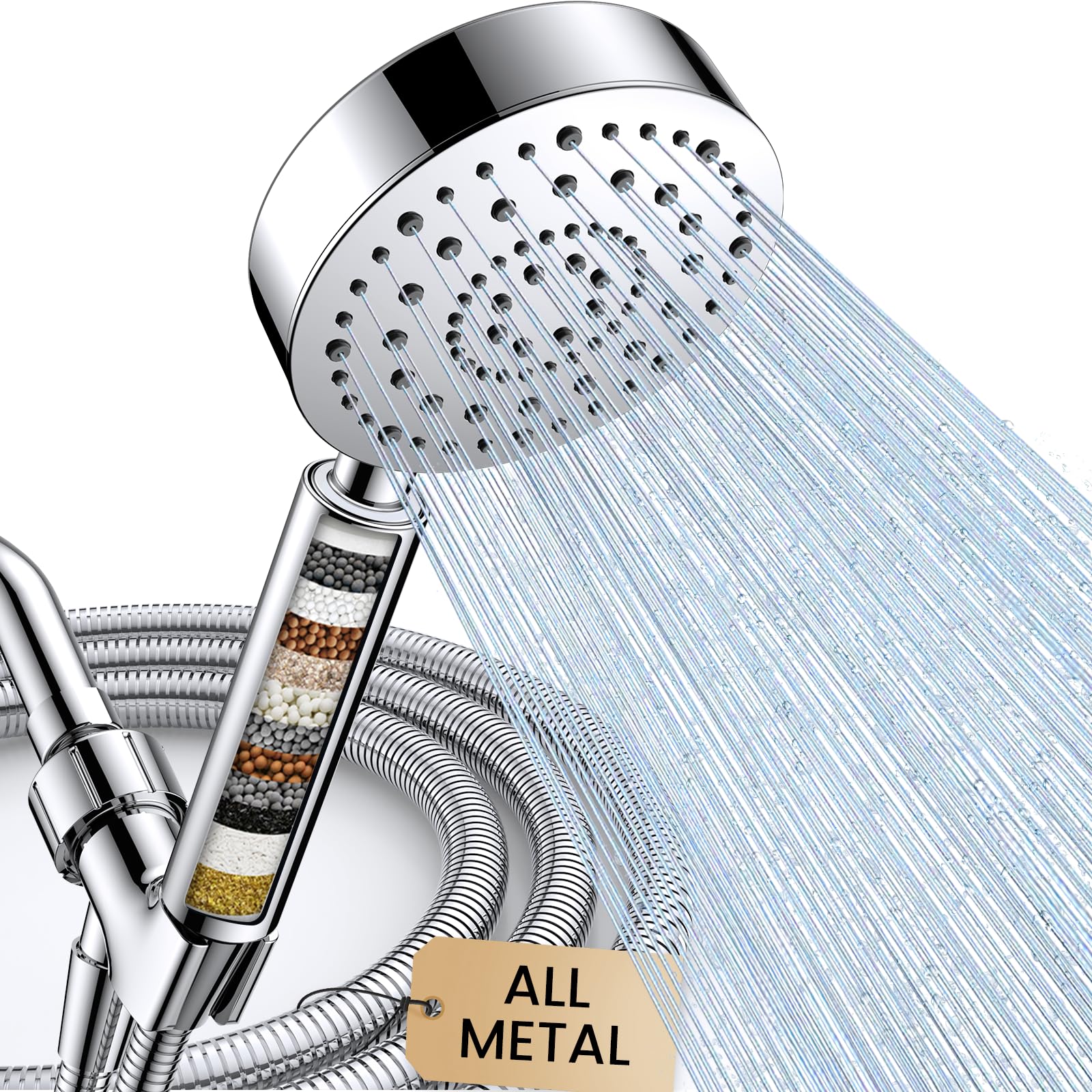 Photo 1 of FEELSO Filtered Shower Head with Handheld, 6 Spray High Pressure ALL METAL Shower Head with Filters for Hard Water - Remove Chlorine, Reduce Dry Itchy Skin, Extra-long 72" Hose and Brass Holder