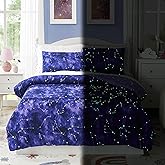 Kaleido Space Twin Kids Comforter Set - 5 Pieces Twin Bedding Sets for Boys Girls Teen, Glow in The Dark Galaxy Bed in A Bag with Sheets