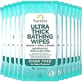 Nurture XL Ultra Thick Body Wipes for Adults w/Aloe | 120 Extra Large Disposable Cloth Wet Cleansing No Rinse Bathing Washcloths, Waterless Shower | Bath Wipe for Women, Men & Elderly