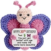 WEYON 30th Birthday Gifts for Women, Tiny Crochet Butterfly Plush with Pink Purple Wings Holding Positive Note, Happy 30th Birthday Decoration & Gift for 30 Year Old Women