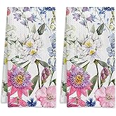 KXWQTRDD Watercolor Spring Flowers Hand Towels Set of 2,Waffle Weave Soft Absorbent Kitchen Dish Towels,Decorative Bathroom Towel for Hotel Bath Gym Yoga 16"x24"