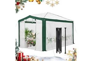 EAGLE PEAK 12x8 Portable Walk in Greenhouse with Polyester Reinforced Corners, Instant Pop up Indoor Outdoor Gardening Green House, Roll Up Zipper Doors Mesh Windows & Winter Support Pole, Green/White
