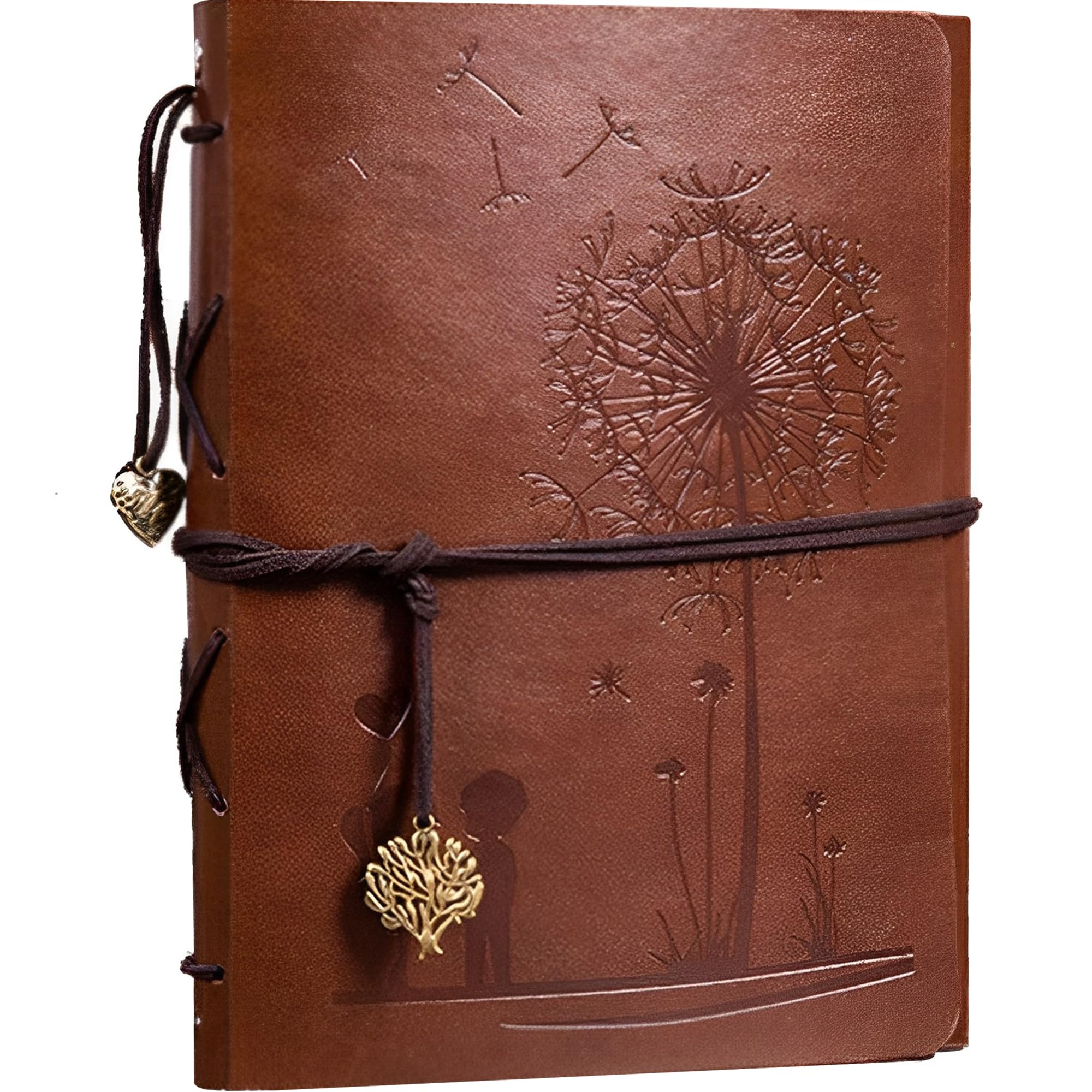 MINGZE Photo Album Scrapbook, DIY Vintage Leather Guest Book and Black Page Memory Albums, Wedding Anniversary Presents Christmas Valentine's Birthday Gifts, Dandelion promise (Small brown) — image 1