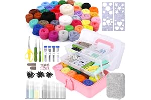 JUPEAN 221 Pcs Needle Felting Kit Needle Felting Starter Kit Needle Felting Supplies Including 43 Color Wool Roving Felting Molds Foam Mat and 4 Sizes Felting Needles for DIY Craft Project