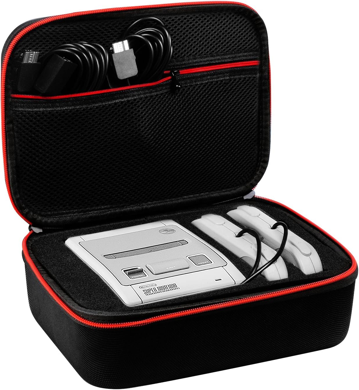 SNES Classic Case, Protective Portable Shell Hard Travel Carrying Case for Nintendo Super NES Classic Mini Console, 2 Controllers HDMI Cable Storage Bag