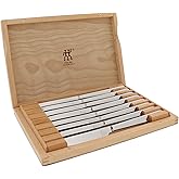Zwilling Ultra-Sharp Steak Knives Set of 8 with Wood Gift Box | Slice Through Steak, Pork Chops, &amp; Chicken Cutlets with ZWILLING Serrated Steak Knives. Durable, Forged and Easy to Clean.