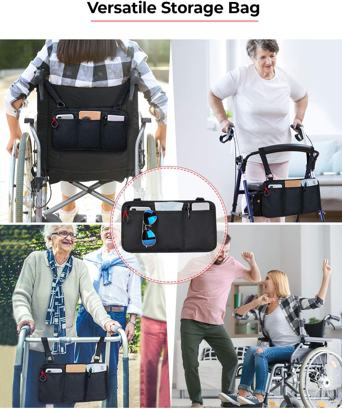 kemimoto Wheelchair Side Bag, Armrest Pouch Bag Ideal Gift for Family, 5 Pockets Storage Organizer for Electric Wheelchair, Walker, Rollator: Automotive