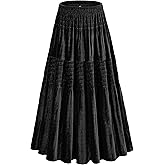 NiPaMi Women's Velvet Pleated Midi Skirt Elastic High Waist Fall Winter Tiered A-Line Party Long Skirts