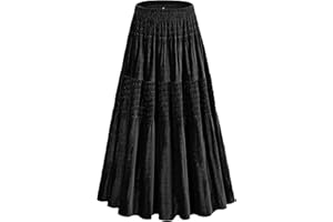 NiPaMi Women's Velvet Pleated Midi Skirt Elastic High Waist Fall Winter Tiered A-Line Party Long Skirts