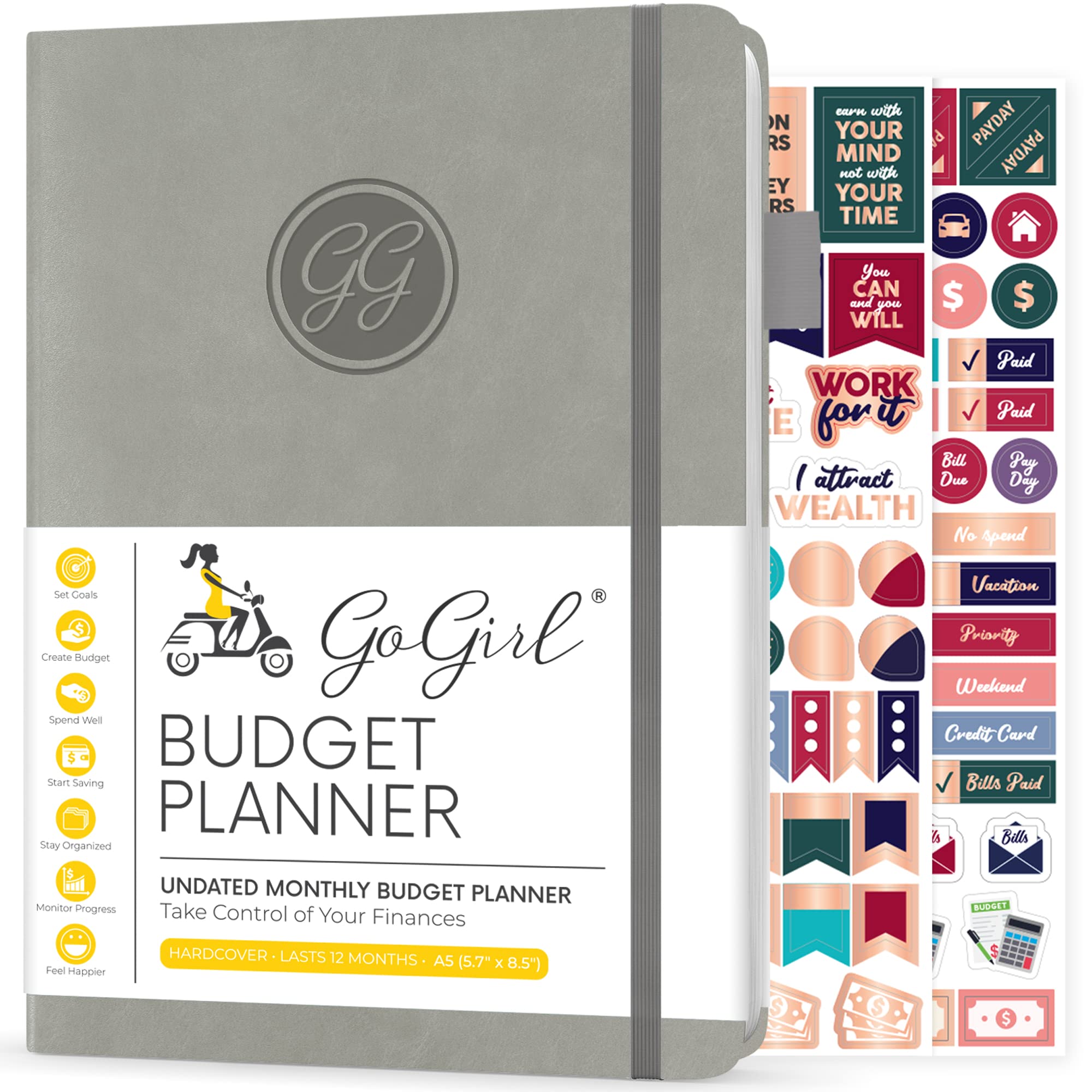 GoGirl Budget Planner – Monthly Financial Planner Organizer Budget Book. Expense Tracker Notebook Journal to Control Your Money. Undated – Start Any Time, A5 Size, Lasts 1 Year – Grey