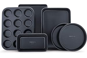 Calphalon Nonstick Bakeware Set, 6-Piece Set Includes Baking Sheet, Cake, Muffin, and Loaf Pans, Dishwasher Safe, Black