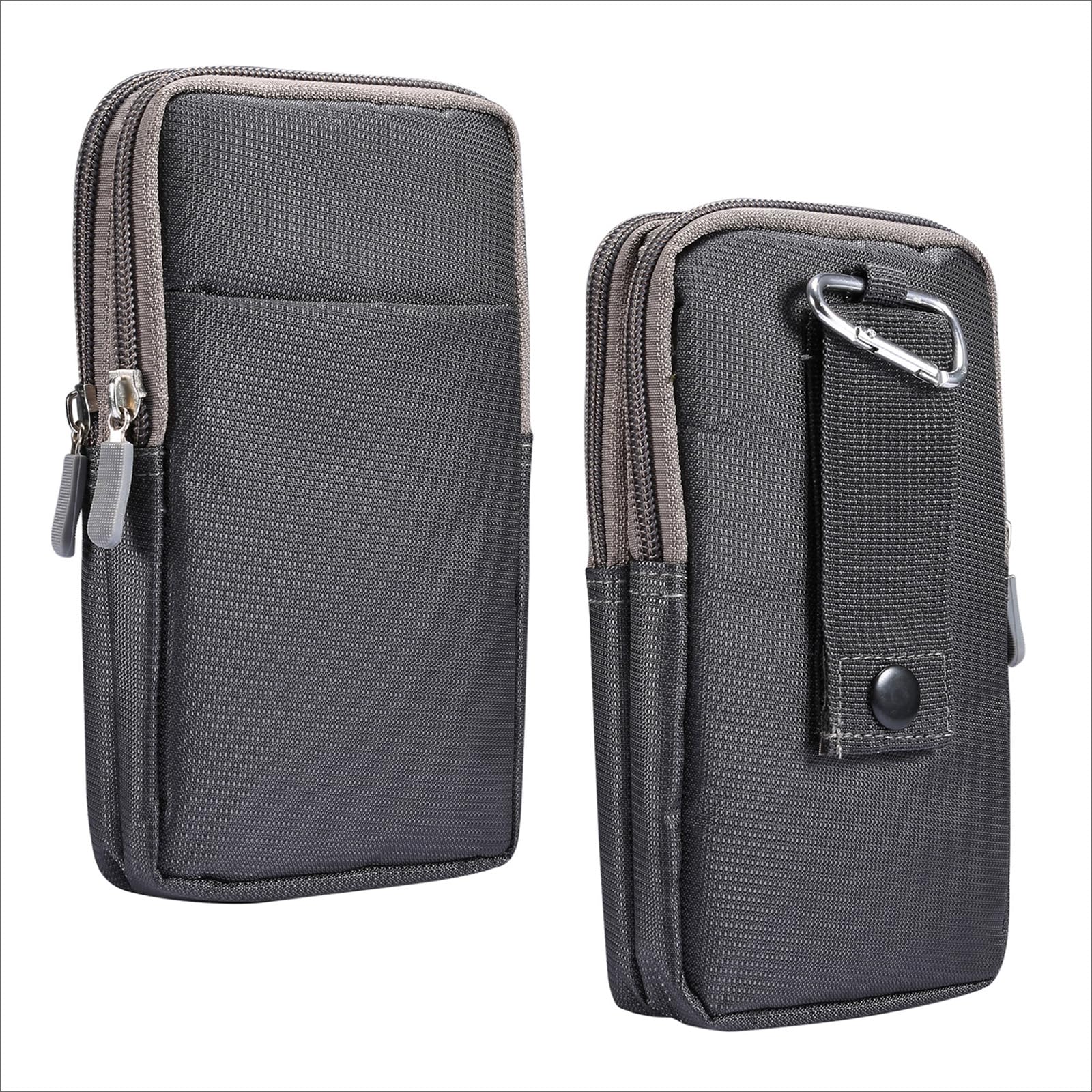 Cell Phone Belt Clip Holster Pouch Gray, Cell Phone Pouch with Belt Loop, 6.7" Universal Vertical Phone Waist Bag Belt Phone Holster Purse Smartphone Belt Holder Carrying Pouch Pocket with Carabiner