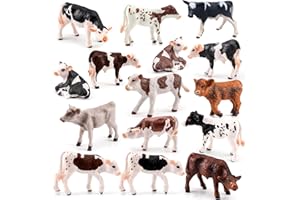 LC JoyCre Cows Figure Toys 15PCS Calves Figurines Set for Toddlers Realistic Holstein Cow Figures for Kids Simmental Cows Swiss Calf Highland Calf Figurine Birthday Cake Topper