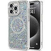 Lafunda for iPhone 15 Pro Case Glitter, Luxury Bling Sparkly Rhinestone Diamonds Cover Compatible with MagSafe for Women Girls Soft Shockproof Protective Phone Case for iPhone 15 Pro 6.1", Silver