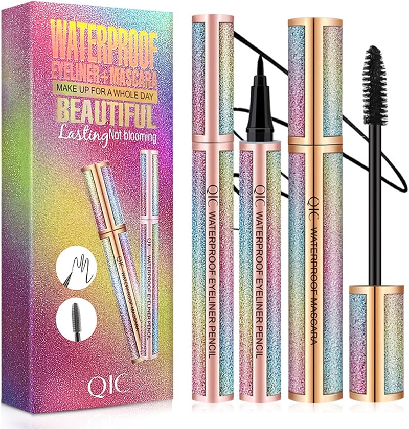 QIC Starry Sky Mascara & Eyeliner Set 4D Silk Fibre Waterproof Kit 2 Piece