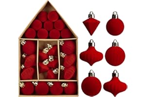 DECOR BY HANNAH DecorbyHannah Mini Velvet Christmas Ornaments, 24ct Red Velvet Ornaments for Christmas Tree, Shatterproof Flocked Christmas Tree Ornaments Decorations for Home, Fall, New Year, Valentines Day