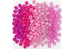 MIIIM 1000PCS 6x9mm Pony Beads Bulk, 5 Styles Pink Pony Beads for Bracelets Making Kit, Kandi, Hair Braids Crafts for Jewelry Making (Pink)