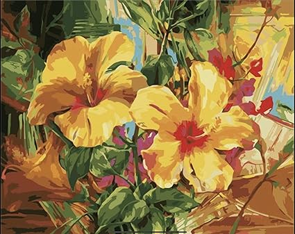 Amazon Co Jp Fresh Life Diyペイント 番号に従ってキット フレーム入りキャンバス 40 64cm X 50 80cm ゴールデンハイビスカス ホーム キッチン