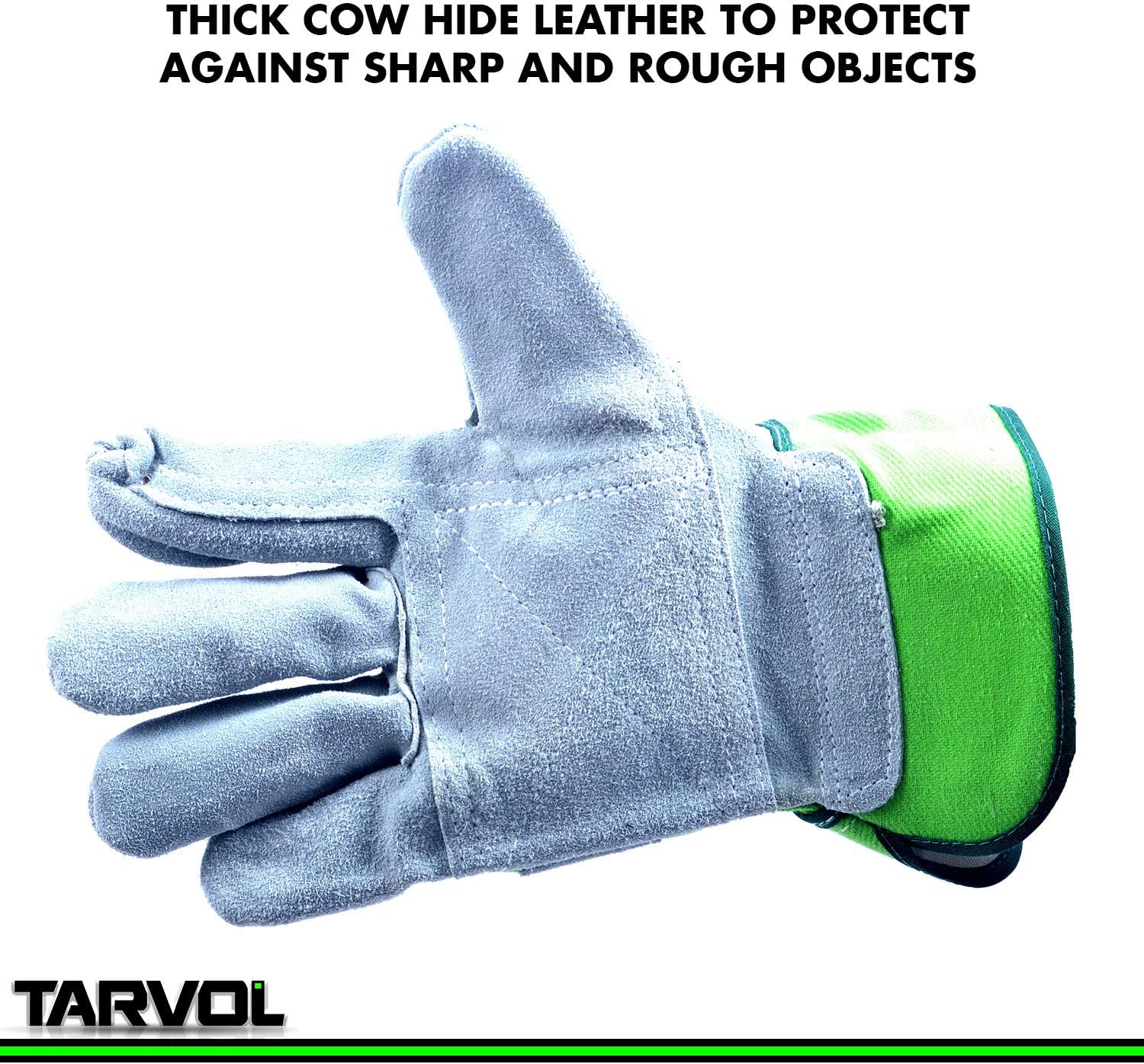 Leather Work Gloves - Split Leather Design - Heavy Duty Industrial Safety Gloves - Fits Both Men & Women - All-Season (Summer/Winter) - Perfect for Mechanics, Welding, Gardening, Driving, and More! - - 