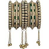 Aheli Wedding Party Designer Faux Stone Studded Bridal Bangle Set Chuda with Hangings Indian Traditional Bangles Ethnic Fashion Jewelry Gift for Women Blue