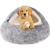 Hooded Dog Bed for Small Dogs, Nest Dog Beds, Washable Cute Cat Cave Bed, Cozy Nook Pet Bed for Dogs or Cats, Anti-Slip Puppy Bed Fits up to 22 lbs Pets(Grey, 20" x 20")