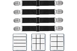 Adjustable Bed Sheet Clips, Sheet Fasteners Holder Straps and Suspender, Gripper, Extend From 21" to 80" Long Style Elastic F