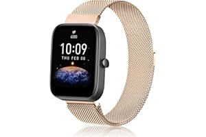 Amzpas Metal Bands for Amazfit Bip U Pro/ Bip U/ Bip 3 Pro/ Bip 3/ Bip S / Bip S Lite/ Bip Lite, 20mm Adjustable Stainless Steel Replacement Strap with Magnetic Buckle, Breathable Quick-Release Wristband for Women Men