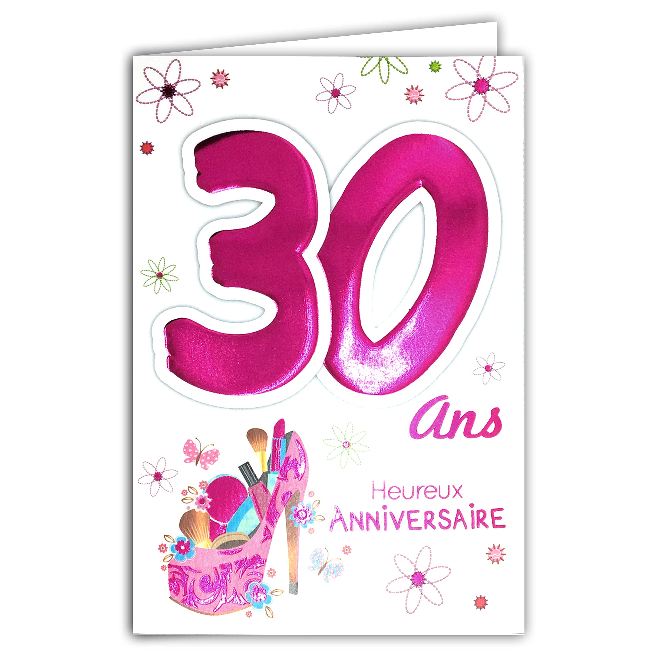 MV 69-2029 Age 30 Birthday Card with Beautiful Feminine Beauty Makeup Fashion High Heel Shoe