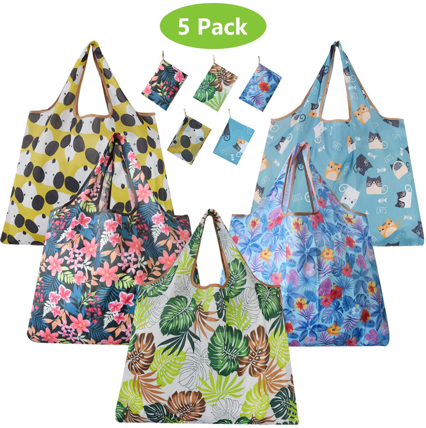 Reusable Grocery Bags 5 Pack Foldable Ecofriendly Large Groceries Tote