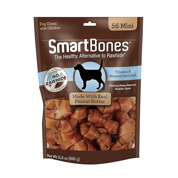 SMARTBONES MINI BONES WITH REAL PEANUT BUTTER 56 COUNT, RAWHIDE-FREE CHEWS FOR DOGS