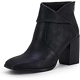 LAICIGO Women's Square Toe Ankle Boots High Chunky Stacked Heel Slip On Criss Cross Zipper Booties