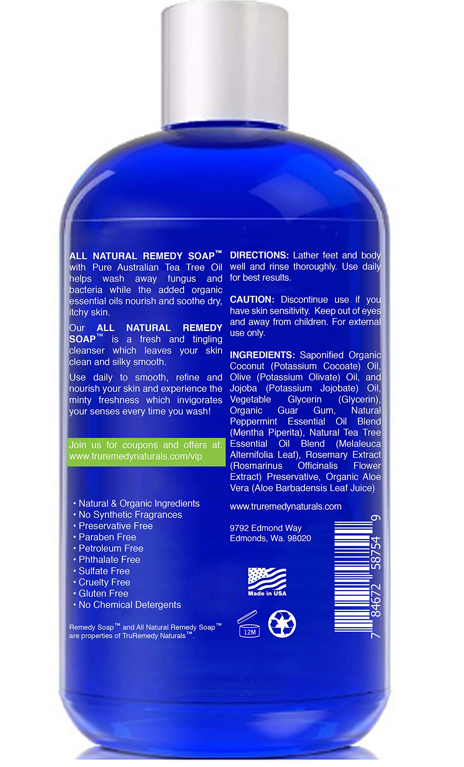 Remedy Soap Tea Tree Oil Body Wash, Helps Body Odor, Athlete’s Foot