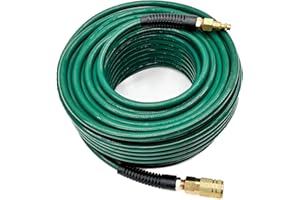 SYXQT Polyurethane(PU) 1/4-Inch x 50FT Reinforced, Air Hose with 1/4” Swivel Industrial Quick Coupler and Plug, Bend Restrictor,Blackish Green