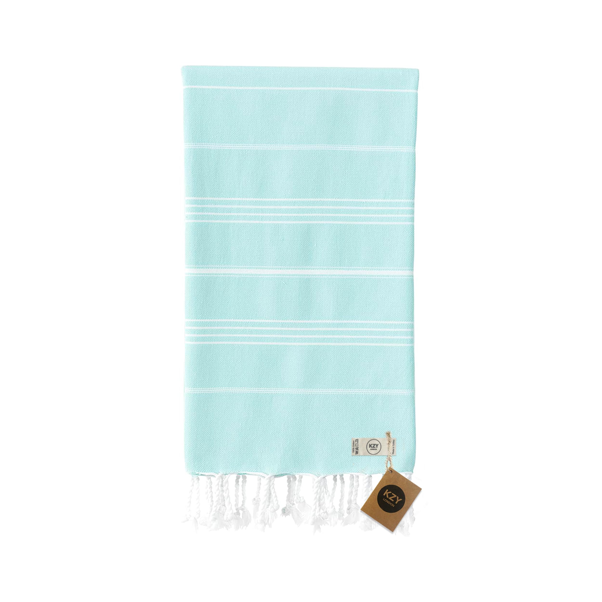 KZY LONDON Beach Towel - Large Turkish Beach Towels for Camping, Swimming, Bath, Gym - Quick Dry, Super Absorbent, Lightweight, Cotton 90x180cm Hammam Towels for Adults (Mint)