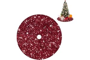 FUHSY Metallic Velvet Christmas Tree Skirts Burgundy 46 Inches Sequence Sequin Soft Christmas Tree Mat Bronzing Tree Skirt for Christmas Tree Decorations Maroon Tree Skirt Christmas for 6ft Tree