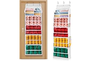 ULG Over-the-Door Yarn Organizer with Clear Pockets, 5-Tier Hanging Yarn Storage Cabinet for Crochet Supplies, Knitting Accessories, Zipper Door-Back Yarn Storage Organizer, Clear White