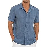 NITAGUT Men's Short Sleeve Shirts Casual Button Down Shirts Vacation Beach Summer Hollow Out Tops
