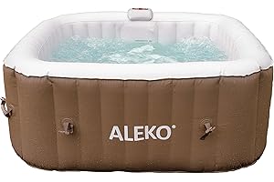 ALEKO Inflatable Hot Tub Spa with 1200W Heater & 130 Bubble Jets - Portable Hot Tub with Digital Controls, Filter Pump & Cover - Brown & White, 160 Gal - 4 Person (Square)