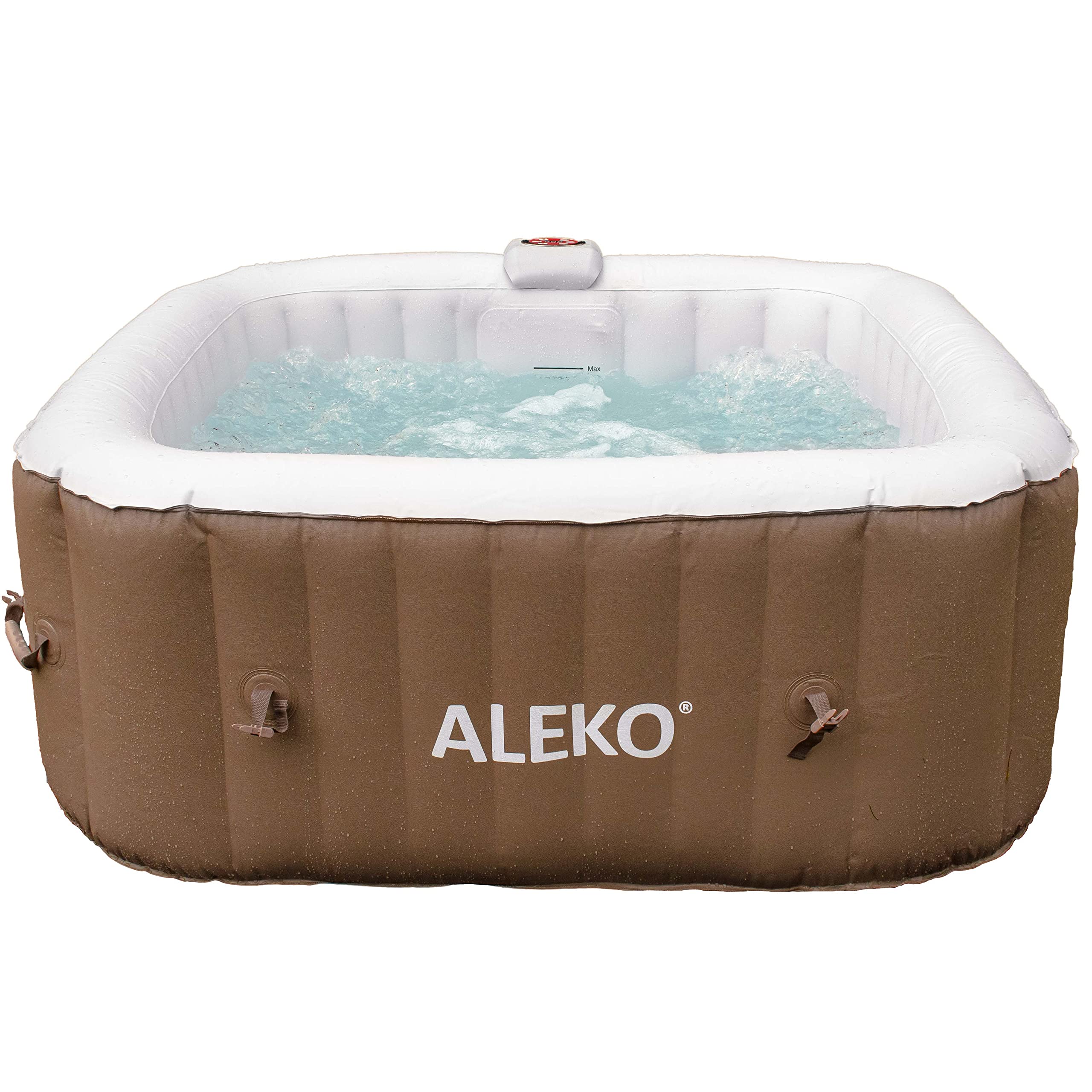 Photo 1 of ALEKO Inflatable Hot Tub Spa | Personal High Powered Jetted Bubble | with Fitted Cover and 3 Filters | 160 Gallon | 4 Person Square | Brown | HTISQ4BR