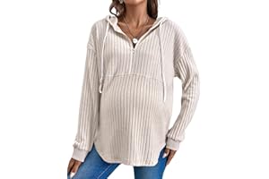 RoseSeek Women's Maternity Sweatshirts Long Sleeve Rib Knit Half Zip Up Hoodies Pullover Tops Fall Clothes