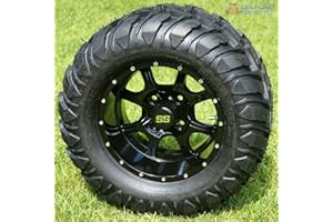 GOLF CART TIRE SUPPLY 12" Stalker Black Aluminum Wheels and 22X11-12 Crawler All Terrain Tires Combo - Set of 4