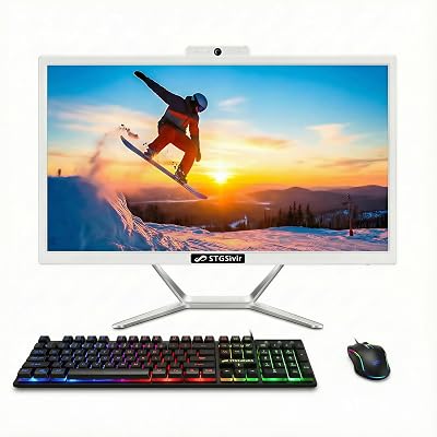 STGSivir All in One Desktop Computer, 22" Display, Intel Quad Core i5 up to 3.6GHz, 16G RAM, 512G SSD, WiFi 5, Bluetooth, RGB Keyboard & Mouse & Mouse Pad, Webcam, Windows 11 Home