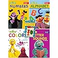 Educational Workbooks Bundles for Kids with, Learning The Alphabet, Numbers, Colors, Letter Sounds, Pack of 4, Sesame Street, Includes Assorted Flashcards