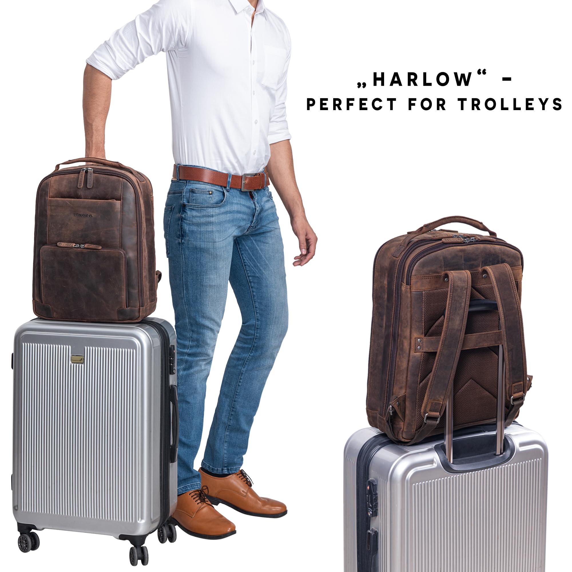 STILORD XL Herren-Businessrucksack aus Leder braun - 15-17 Zoll großer Arbeitsrucksack - Männer Laptop-Rucksack - Vintage Office-Bag aus Echtleder 'Harlow' 6
